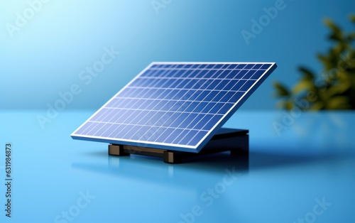 Solar panel set against a blue, minimalistic background with ample copy space.