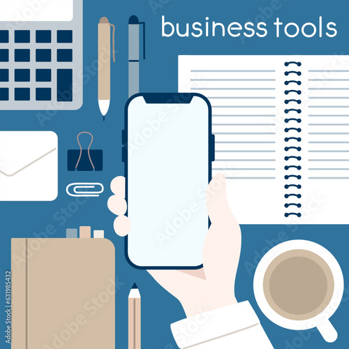 ビジネスツール俯瞰のイラスト_線なし