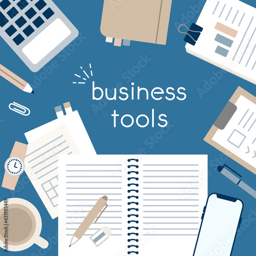 ビジネスツール俯瞰のイラスト_線なし