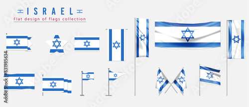 Israel flag set, flat design of flags collection