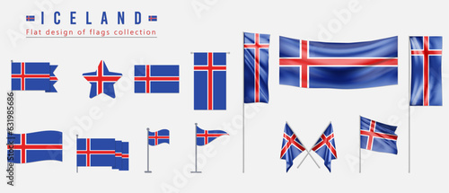 Iceland flag set, flat design of flags collection