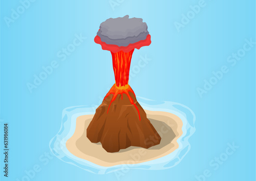 Isometric erupting volcano