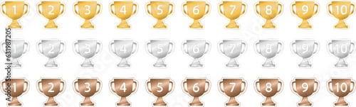 Gold, silver, bronze number icon set / illustration / victory / line / cup / decoration / trophy