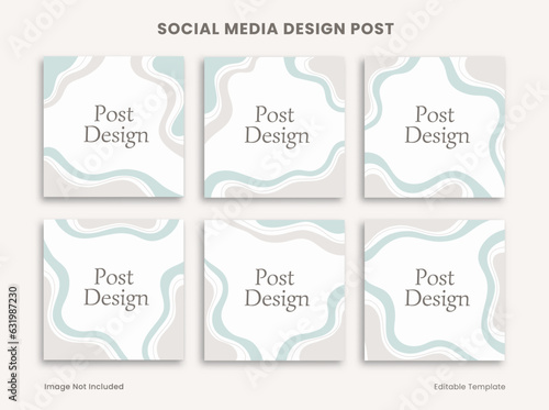 Set of Editable Social Media Design Instagram Post Decorated with Wave Frame Blue Color Background. Suitable for Advertising, Promotion, Branding Product Beauty, Cosmetic, Bakery