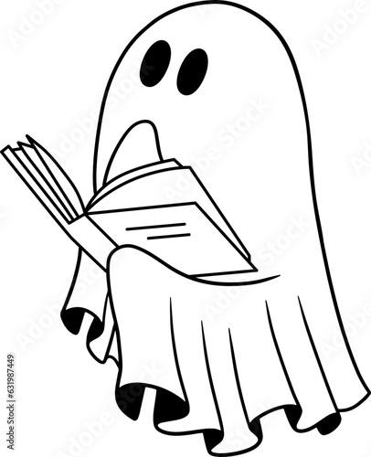 Cute ghost book illustration isolated on white background
