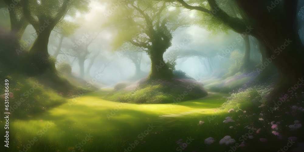 Fototapeta premium Photo of a vibrant and colorful forest filled with blooming flowers
