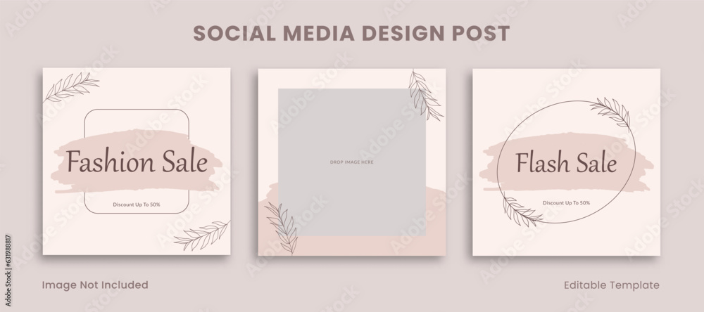 Set of Editable Social Media Instagram Design Post Template Decorated with Pink Botanical Frame. Suitable for Advertising, Promotion, Branding Product Beauty, Fashion, Cosmetic, Feminine