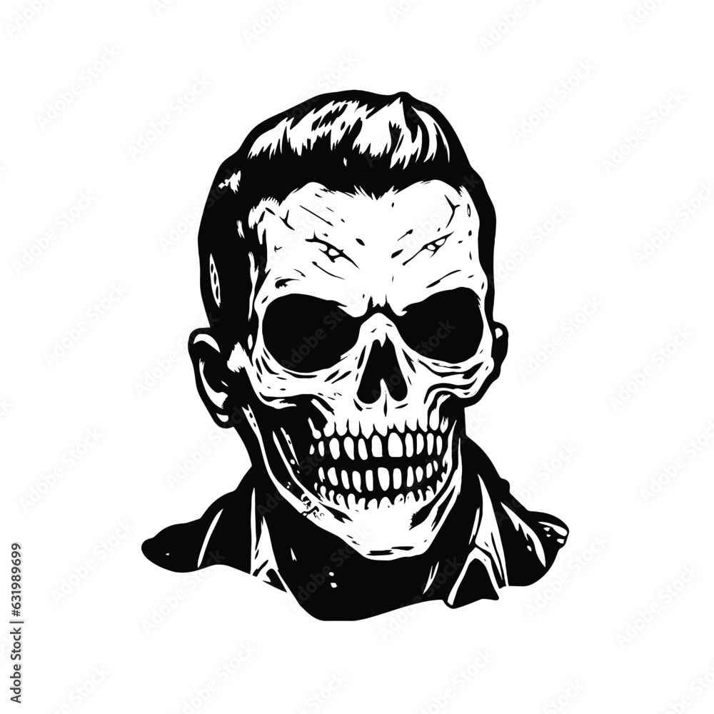 Halloween zombie head or face, tattoo, vector illustration isolated on white background Halloween zombie head or face, tattoo, vector illustration isolated on white background