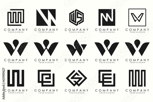 Abstract collection with letters W logo design. creative design logotype W with black color.
