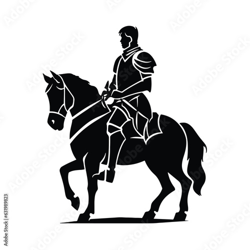 Medieval armed knight riding a horse, military character, silhouette vector illustration. © llopter
