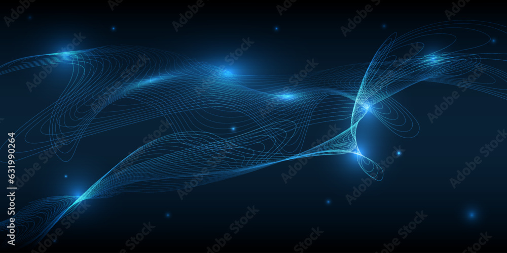 Vector illustration of wave wireframe streaming big data,Automation and artificial intelligence.Digital communication innovation and technology concepts.