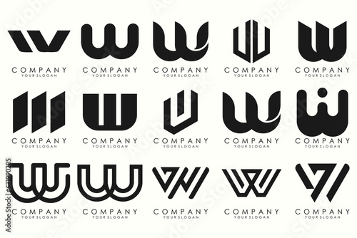 Abstract collection with letters W logo design. creative design logotype W with black color.
