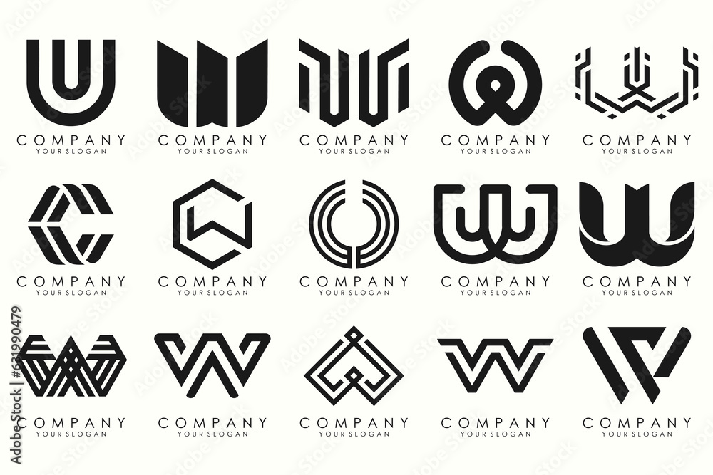 Abstract collection with letters W logo design. creative design logotype W with black color. Abstract collection with letters W logo design. creative design logotype W with black color.