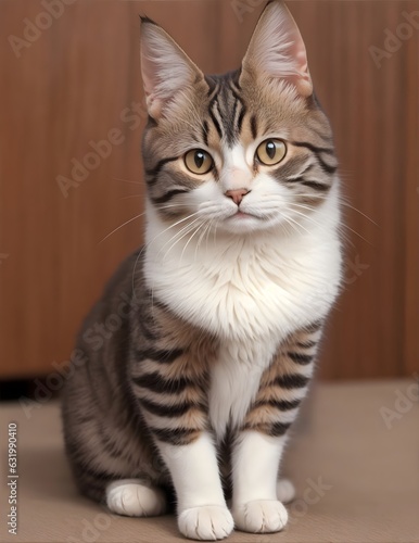 beautiful cute Kitten with white neck and black stripes and fur - Cute cat pet - cat portrait - Ai