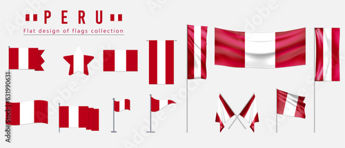 Peru flag set, flat design of flags collection