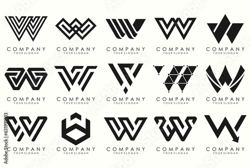 Abstract collection with letters W logo design. creative design logotype W with black color.
