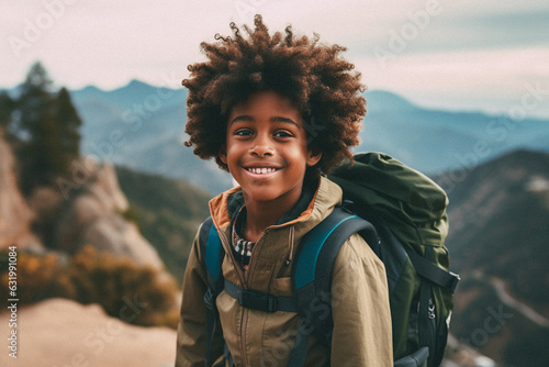 Black young boy walking on mountain top