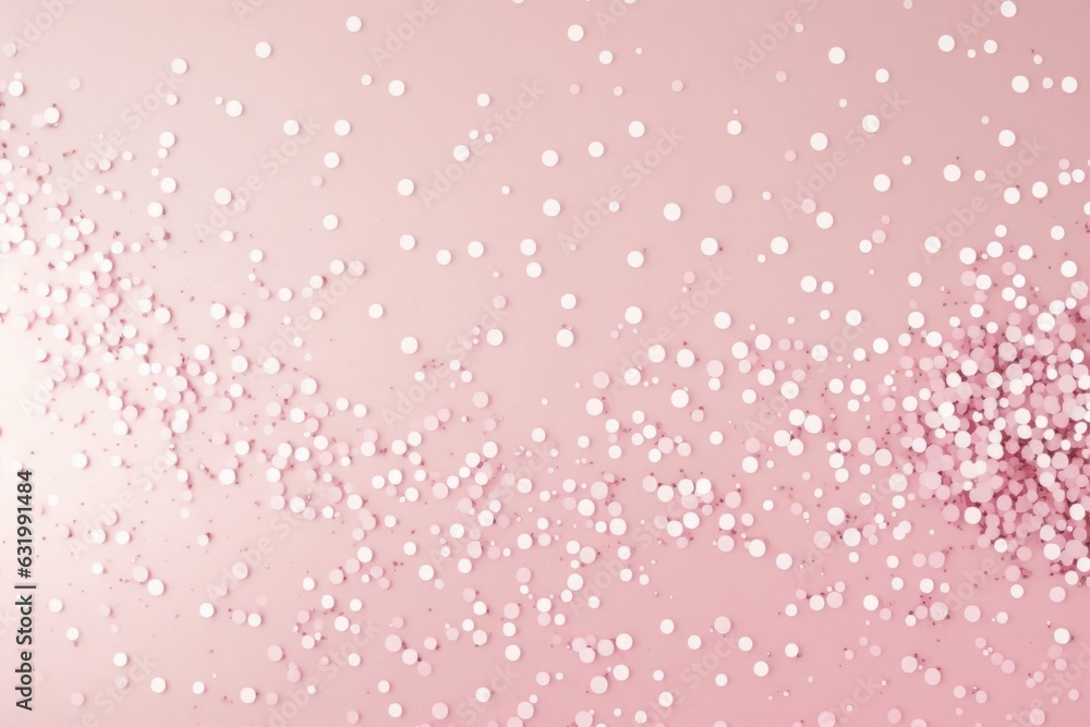 Feminine glamorous pastel color pink background with white shiny confetti, Generative AI