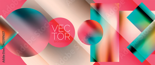 Squares and circles design. Fluid color gradients with metallic effects. Serene synergy of shapes, merging squares and circles into harmonious, captivating design