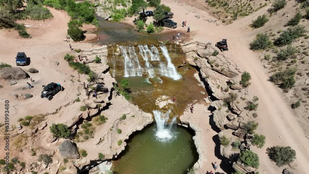 Aerial Toquerville Falls southern Utah swimming recreation climb