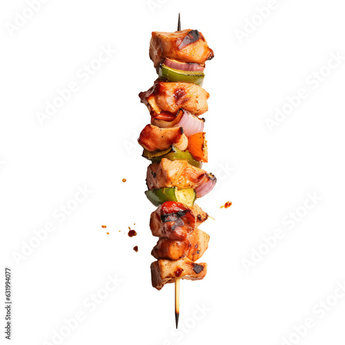 meat and vegetable kebab skewer isolated on a transparent background, generative ai