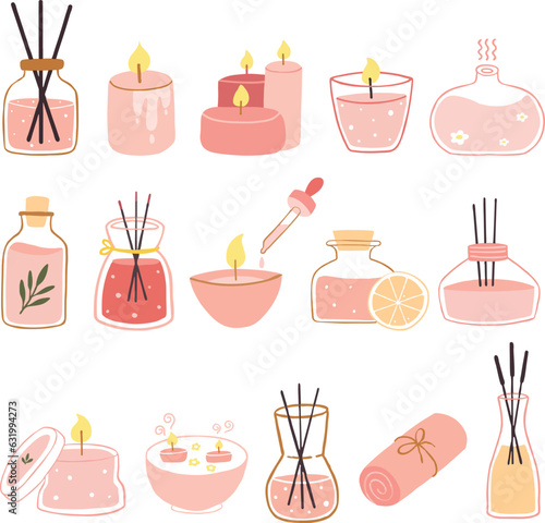 Set Collection Minimalist peach diffuser aromatherapy vector Illustration