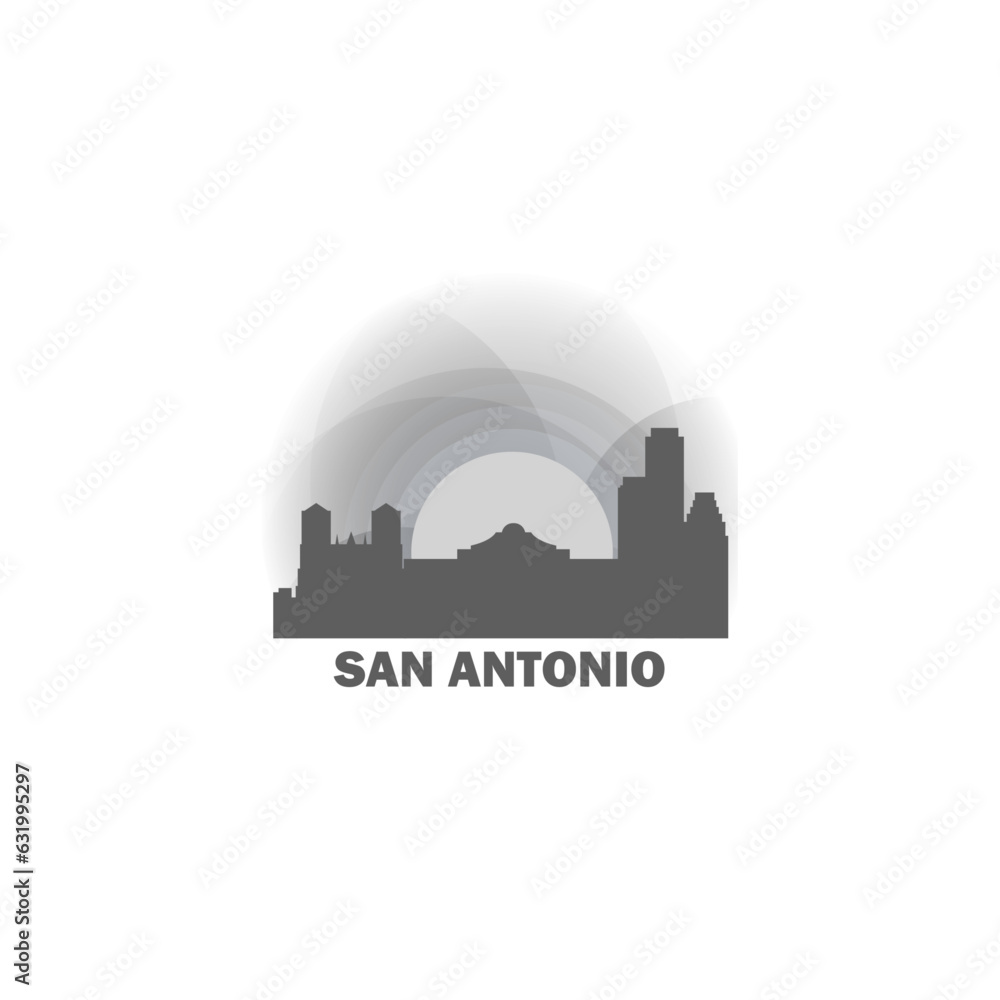 USA United States San Antonio cityscape skyline city panorama vector flat modern logo icon. US Texas American county emblem idea with landmarks and building silhouette at sunrise sunset