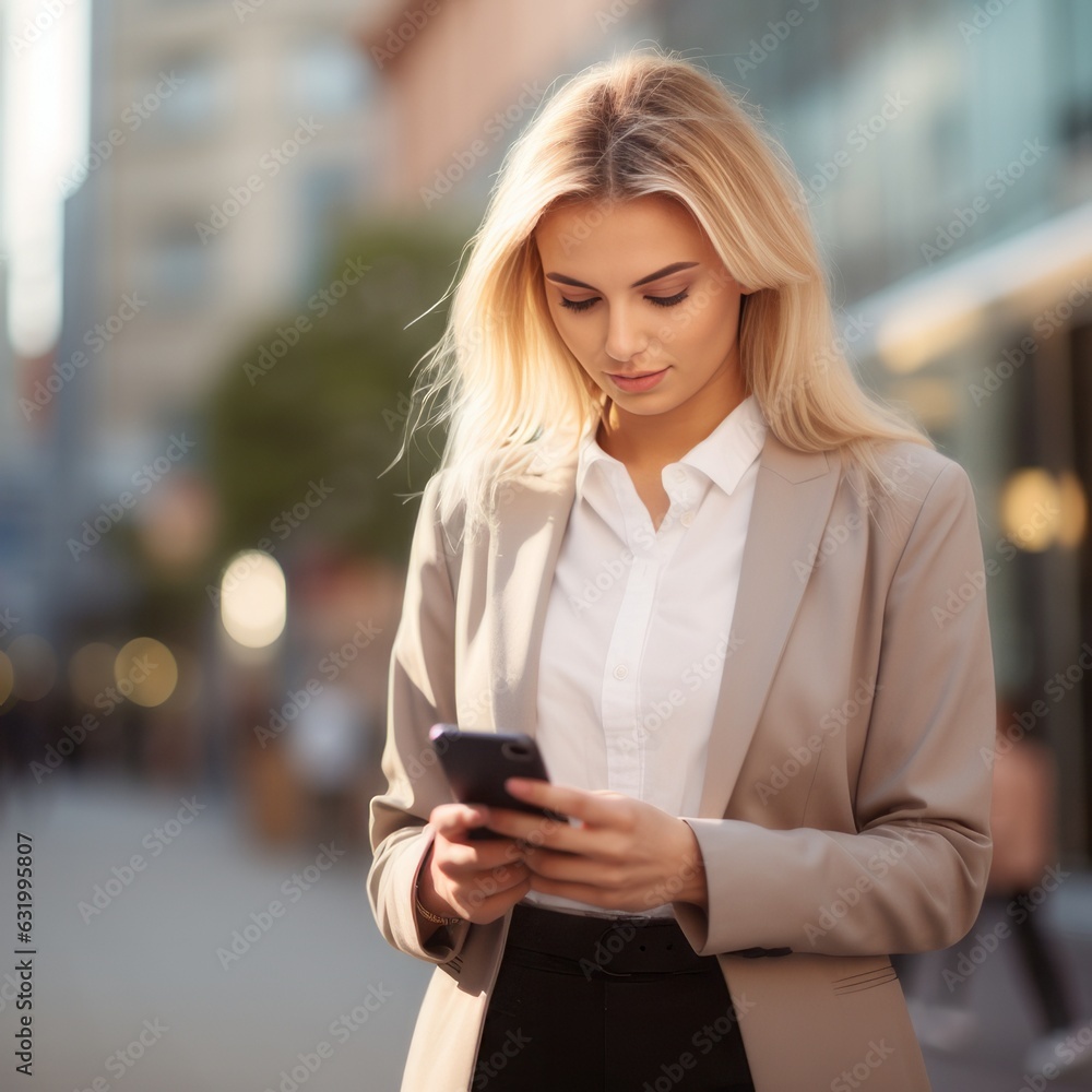 Close up image of business woman watching smart mobile phone device outdoors. Businesswoman networking typing an sms message in city street Close up image of business woman watching smart mobile phone device outdoors. Businesswoman networking typing an sms message in city street