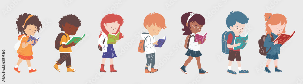 smiling girl and boy reading book set , student reading book smiling girl and boy reading book set , student reading book