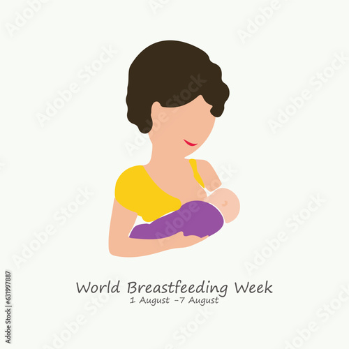World Breastfeeding Week Vector, illustration. woman feeding breastmilk to baby.