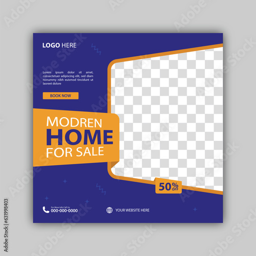 Set of House for sale social media promotion design template. Editable modern banner with place for the photo. Usable for social media post and web.