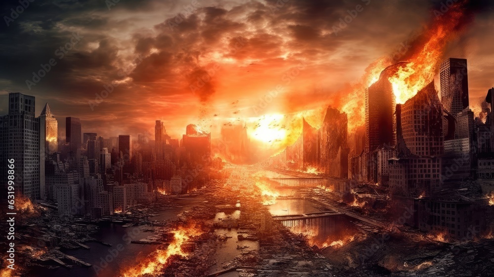 apocalyptic image of a city on fire. 

Made with the highest quality generative AI tools