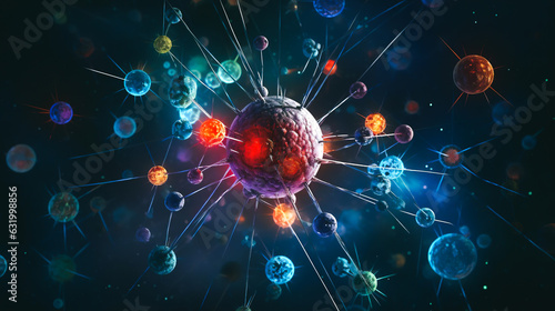 a intricate network of interconnected cells, representing the immune system, with a vibrant glow highlighting a key immune regulator molecule at the center, signaling its significant influence