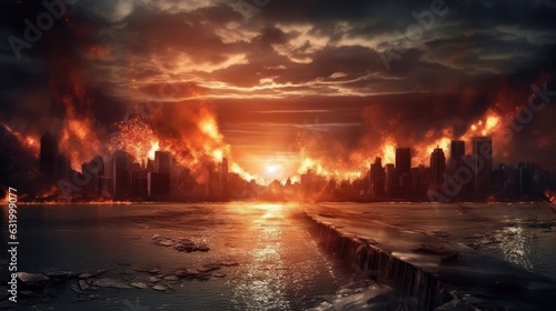 apocalyptic image of a city on fire.Made with the highest quality generative AI tools
