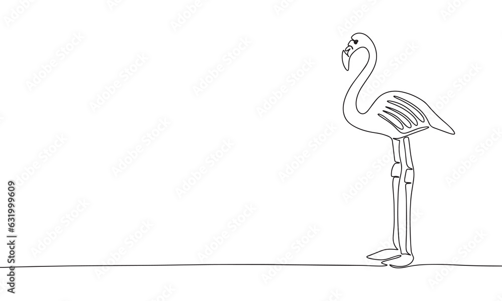 Naklejka premium Flamingo bird. One line continuous concept Flamingo birdbanner. Line art, outline, silhouette, vector illustration.