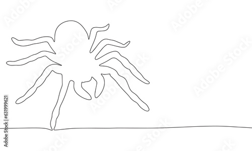Spider. One line continuous concept insect Halloween banner. Line art, outline, silhouette, vector illustration.
