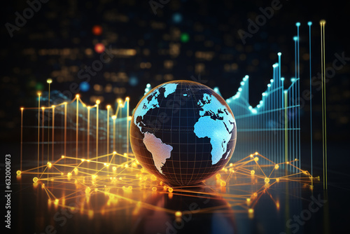 Global business growth analysis and asset investment chart Business and Finance Up arrow Holographic economic chart, global economic trend analysis. Generative AI