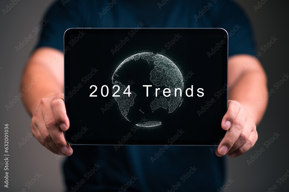 Trends for 2024 concept, Businessman show 2024 trends for marketing