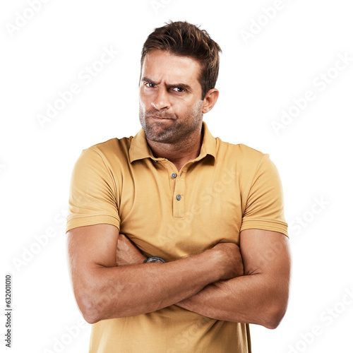 Wallpaper Mural Frustrated, man and portrait with arms crossed in anger for bad decision, mistake and behaviour on isolated, transparent and png background