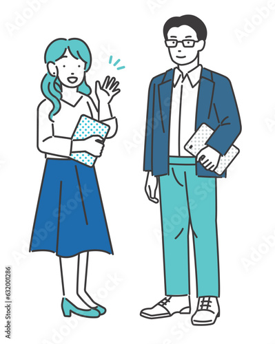 スタートアップ企業で働く若い男女のビジネスパーソンの上半身のベクターイラスト素材