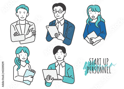 スタートアップ企業で働く若いビジネスパーソンの上半身のベクターイラスト素材