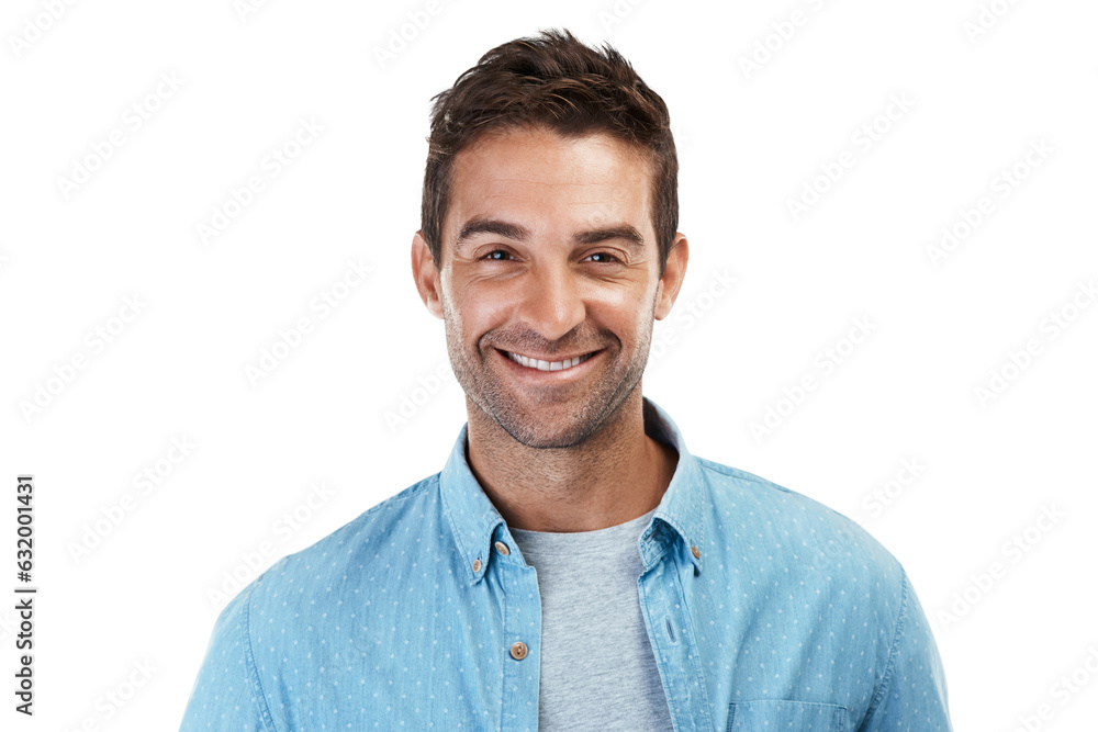 Portrait of man with smile, casual fashion and confident in Portugal isolated on transparent png background. Denim shirt, relax and real face of happy male model in trendy modern style with pride. Portrait of man with smile, casual fashion and confident in Portugal isolated on transparent png background. Denim shirt, relax and real face of happy male model in trendy modern style with pride.