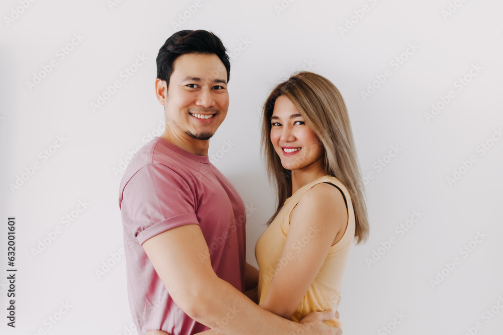 Romantic asian couple lover sweet hugging isolated on white. Romantic asian couple lover sweet hugging isolated on white.