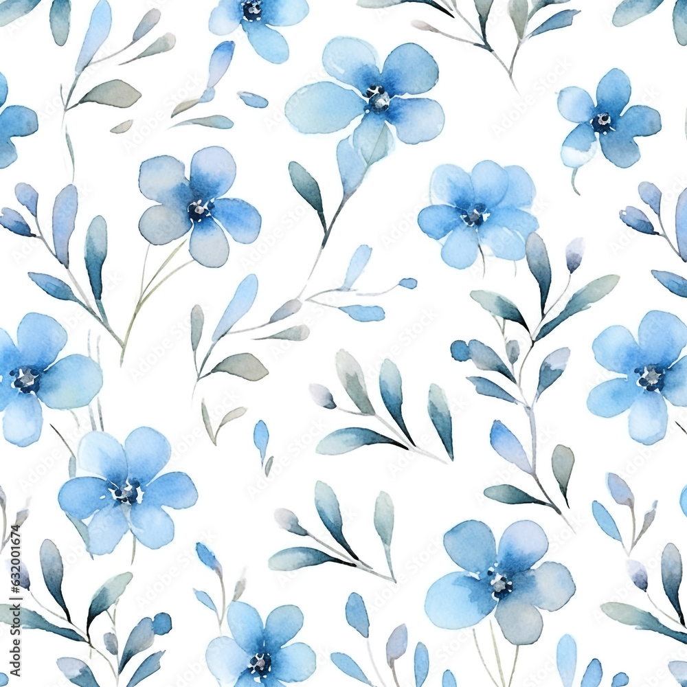 Blue watercolor flowers. Seamless pattern background Blue watercolor flowers. Seamless pattern background