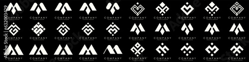 Set of letter M logo design vector. Collection of modern M letter design in white.