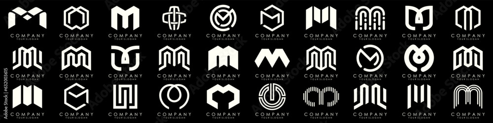 Set of letter M logo design vector. Collection of modern M letter design in white. Set of letter M logo design vector. Collection of modern M letter design in white.
