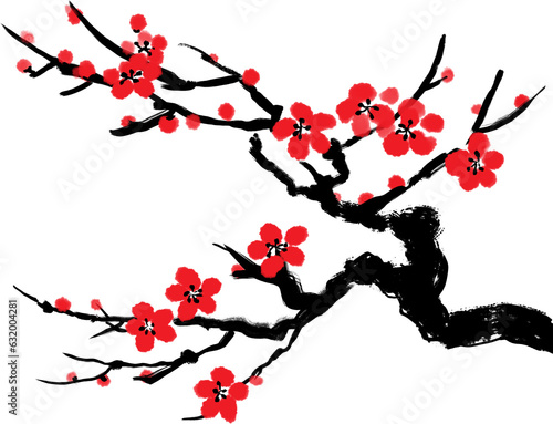 plum bossom tree branch of chinese ink painting style photo