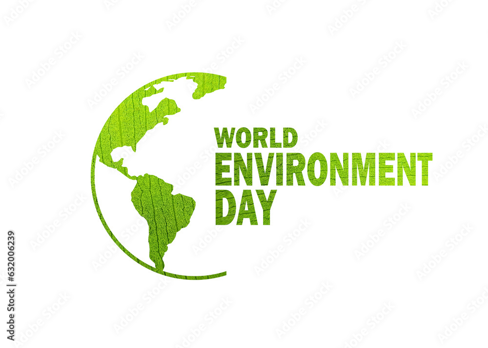 World Environment Day concept with green leaves on white background. Happy Environment day, 05 June. World map with Environment day text.  illustration.