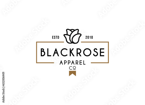 Modern apparel cloth logo design. Black rose logo design template.
