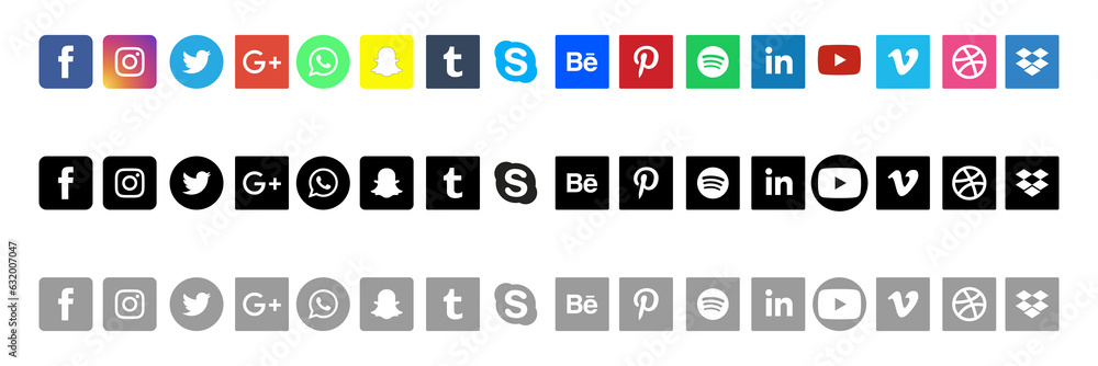Colorful Social media icons with transparent and white background ...